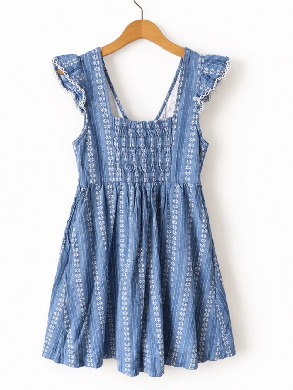 Peyton & Parker Chambray Floral Embroidered Flutter Sleeve Mini Dress Small - Picture 9 of 12